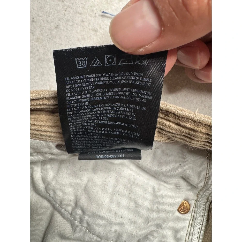 Volcom Billow Tapered Corduroy Pants Mens 27 Tan Khaki Loose Fit Skateboarding